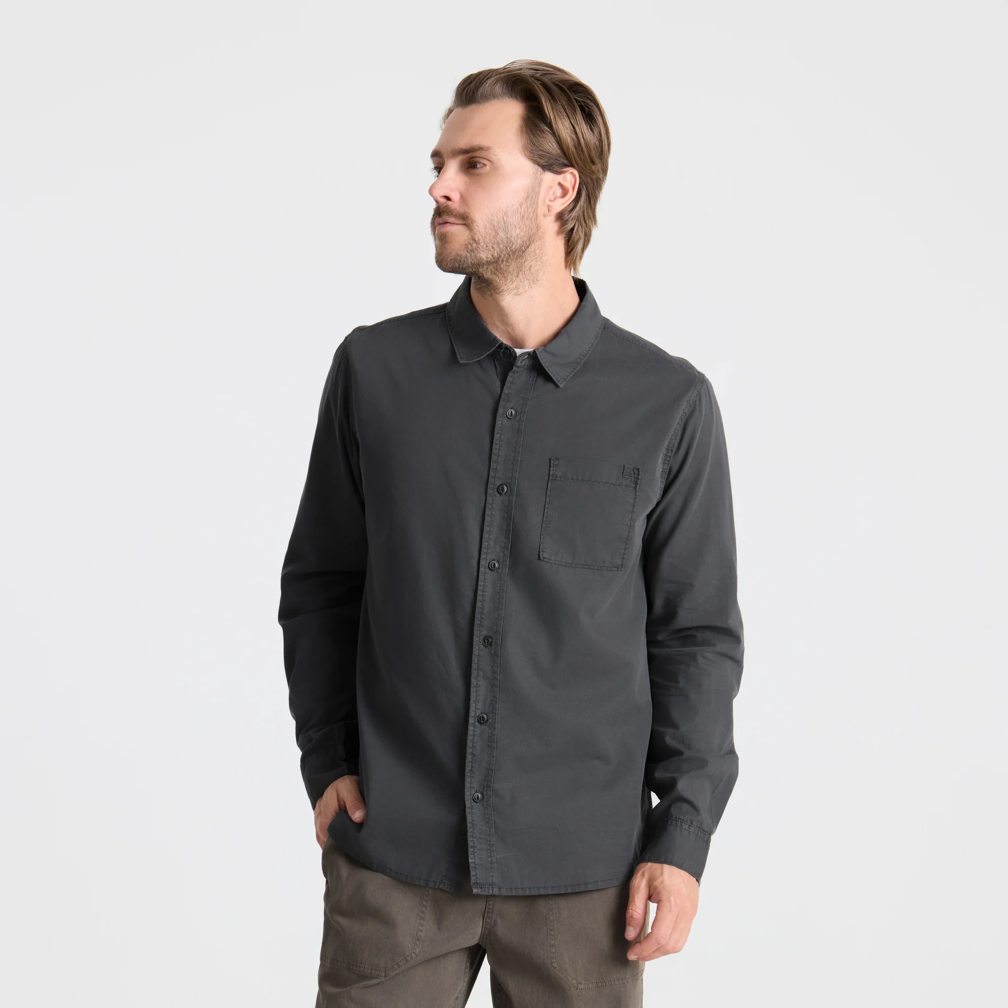 Made To Fade Long Sleeve Button Up Shirt - Washed Charcoal